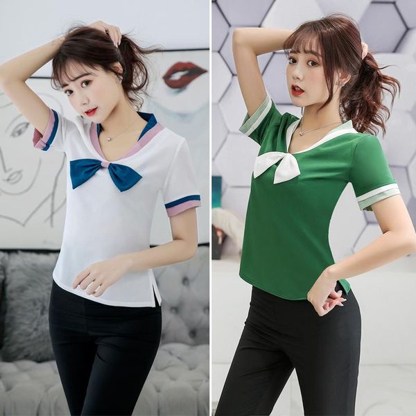 

women's tracksuits ashion summer blouse bowknot shirts womens elegant ladies suits, Gray