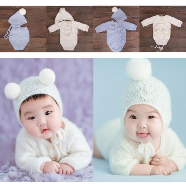 

clothing sets crochet mohair fotografia baby clothes born pography props girls boys hats romper set indoor diy po shooting, White