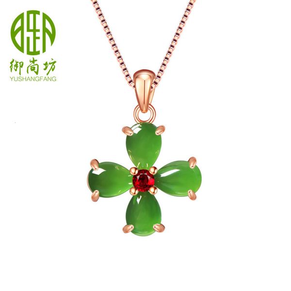 

yudingsheng s925 silver set women's pendant natural jasper clover style necklace pendant jade, Black
