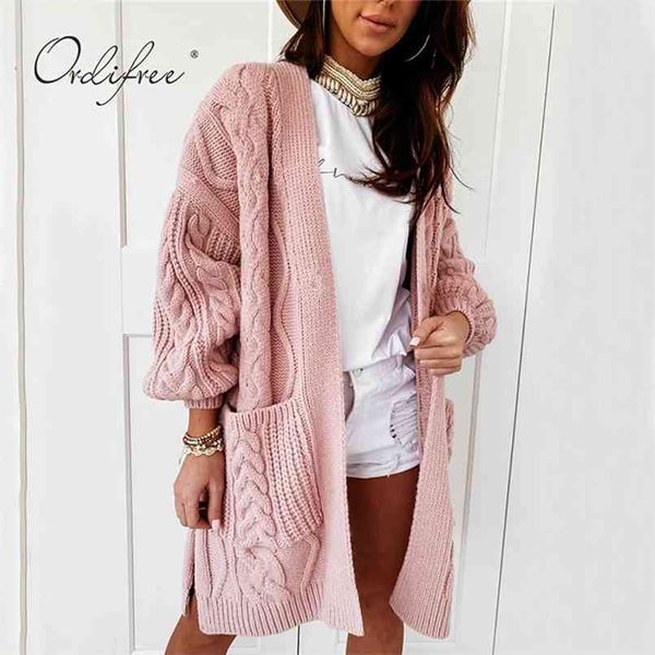 

autumn winter women knitted cardigan loose casual outwear coat long sweater 210513, White;black