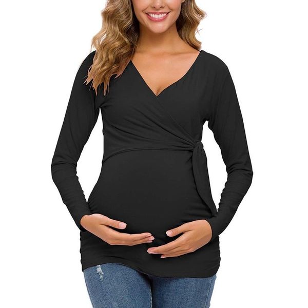 

maternity & tees women's pregnant blouse long sleeve v-neck shirts nursing for breastfeeding casual pregnancy m140#, White