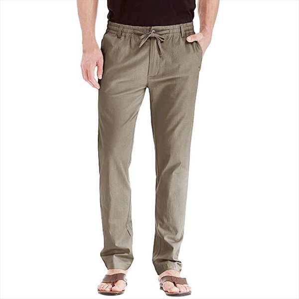 

cotton linen casual loose women pants long solid color straight trousers jogging sport running with pockets pantalon homme, Black