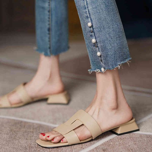 

sandals new leather women shoes casual summer slides comfortable versatile slippers thick heel leisure plus size 42/43 6w8w, Black