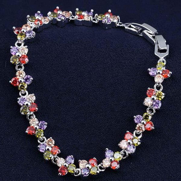 

in europe and america colorful mosaic of zircon bracelet link, chain, Black