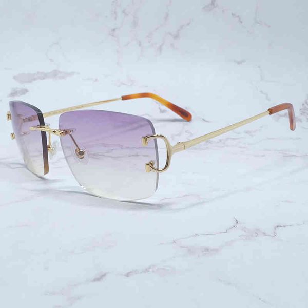 

2022 factory wholesale new model big square men rimless purple vintage driving shades eyewear metal sun sunglasses, White;black