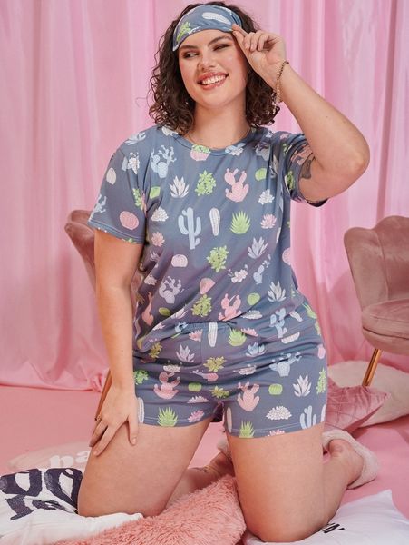 

plus cactus print pj set & eye mask a9oy#, Black;white