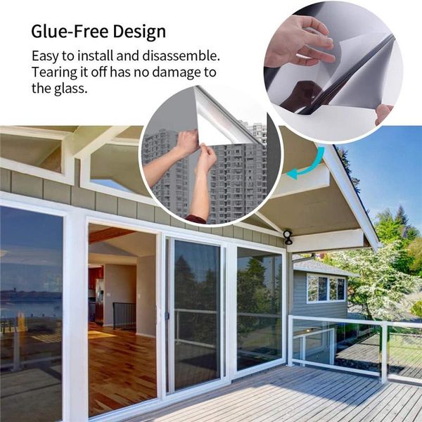 

window stickers blue silver one way mirror film privacy 0.9x5m reflective solar tint glass heat control shade