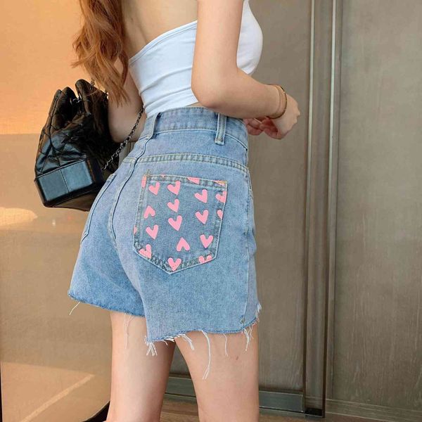 

women's shorts 2020 net red wide leg summer new love pants high waist irregular lace denim, White;black