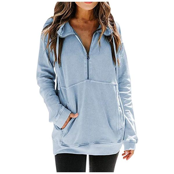 

women's hoodies & sweatshirts harajuku korean version loose women quarter zip long sleeve oversized pullover tunics with pockets, Black