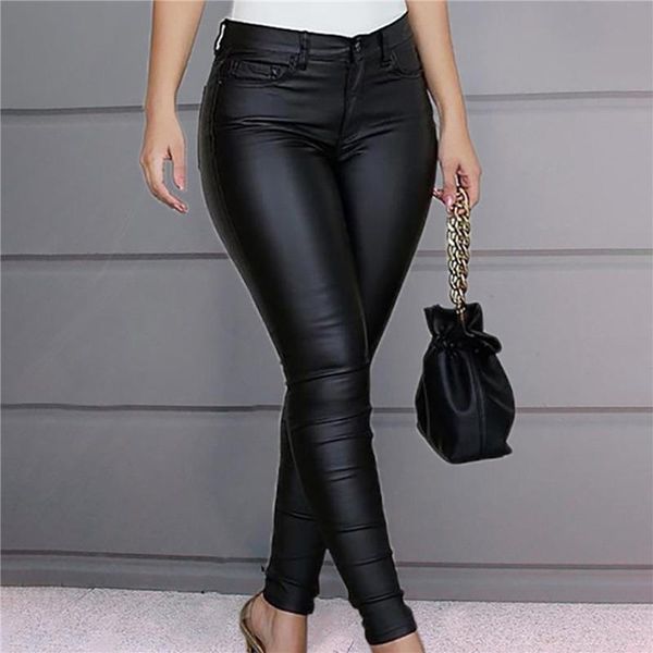 

women's leggings leather casual pants small feet women warm trousers tight-fitting ladies stretch high-waist fashion pure color, Black