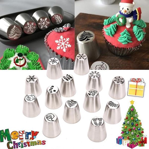 

baking & pastry tools christmas series cake cream icing piping nozzles stainless steel russian seamless flower mouth kitchen decorating