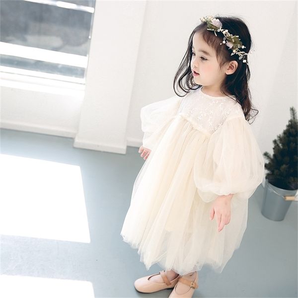 Frühling Ankunft Mädchen Langarm Prinzessin Kleid Kinder Party Baby Schleier es 210528