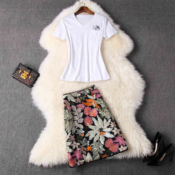 

two piece dress new european and american women's dresses for spring short sleeved v-neck t-shirt sequined skirt fashion suits 0w3x, White