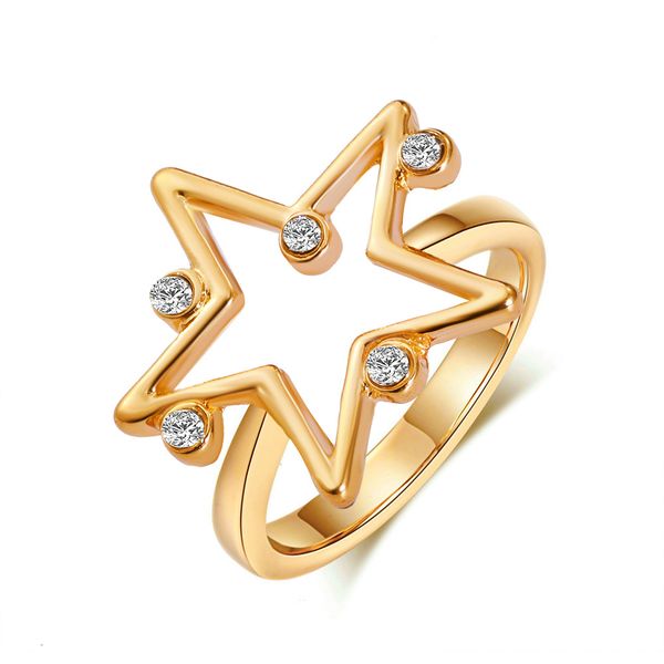 

s2450 fashion jewelry vintage simple geometric ring zircon five-pointed star rings, Golden;silver