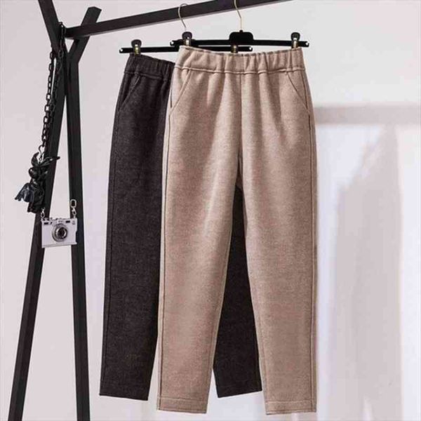 

winter autumn women elastic waist woven pants female casual loose trouser official ladies harem suit pants solid trousers, Black;white