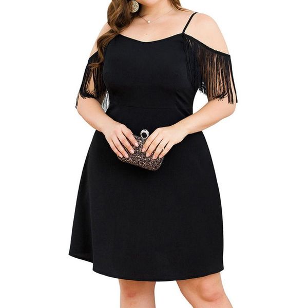 

casual dresses 45# tassel suspenders plus size dress women boho flower party mini girl clothes 2021 summer, Black;gray