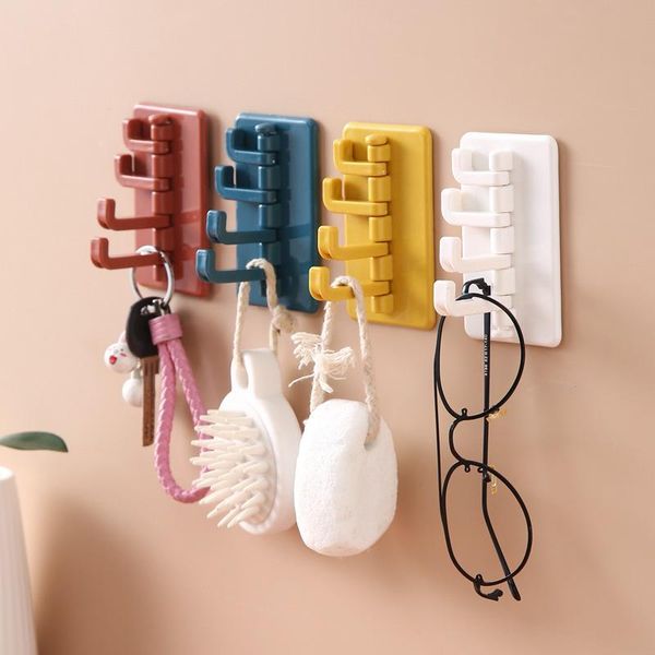 

hooks & rails four branch strong bearing stick hook rotatable seamless adhesive kitchen wall hanger bathroom home decor