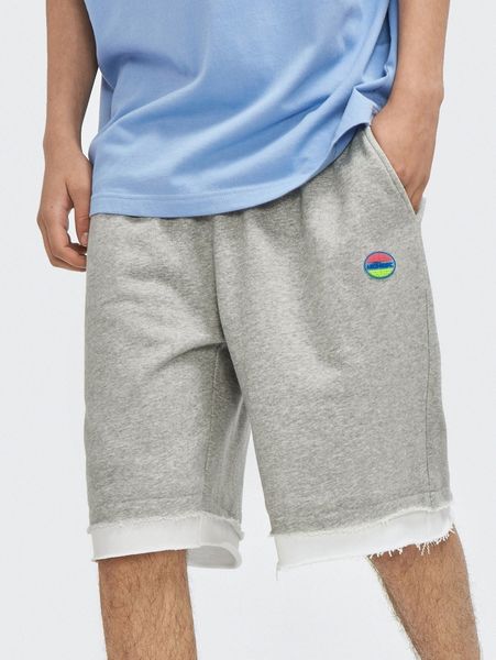 

men drawstring waist letter patch colorblock shorts 42xi#, Black