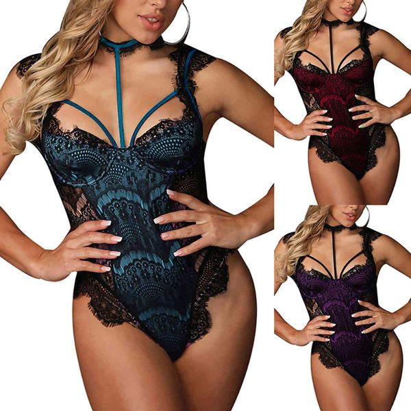 

fashion women flower lace tight bodysuit open back thin shoulder strap elastic siamese sleeveless underwear, Red;black