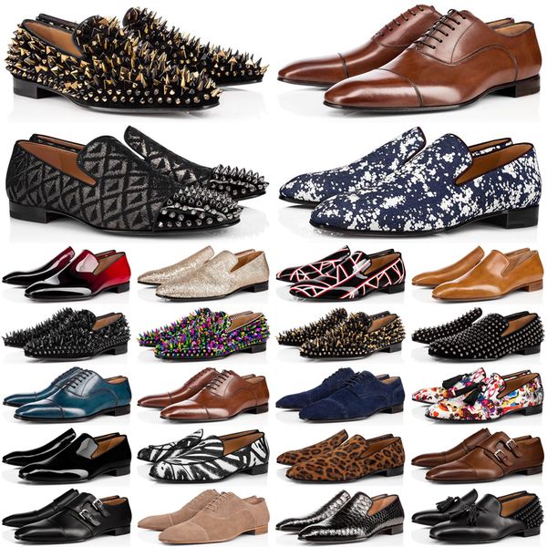 

red bottoms designer for mens casual shoes loafers black bottom spike patent leather slip on dress wedding flats business party sneakers siz