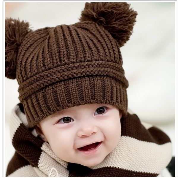 Sólido Crochet Bebê Caps Kids Gorros Feijões Crânio Crianças Berets Bonnet Rapazes Botons Boné Inverno Bomber Boné Boné Infantil 210413