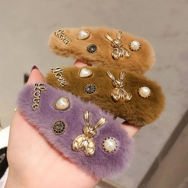 

hair accessories 1piece plush hairpins girls diamond barrette metal color clip women barrettes