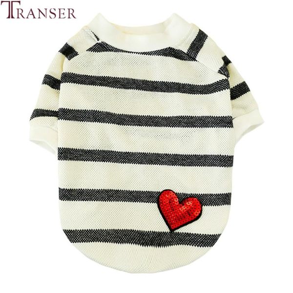 

dog apparel transer casual striped t-shirt pet clothes red heart sequins short sleeve cat puppy outwear 9917