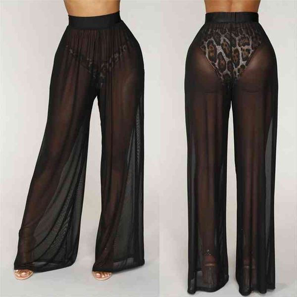 

summer hollow bikini cover up solid pants women solid beach mesh sheer pants trousers, White;black