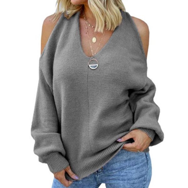 

women's sweaters women long sleeve off should sweater spring autumn v-neck knitted pullovers solid ladies loose backless knitwear, White;black