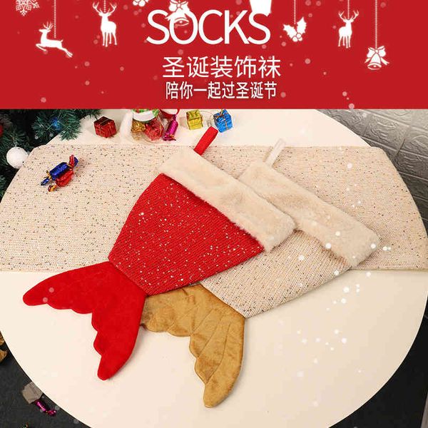 

christmas new creative ornaments pendant mermaid fishtail socks knitted sequin pendant