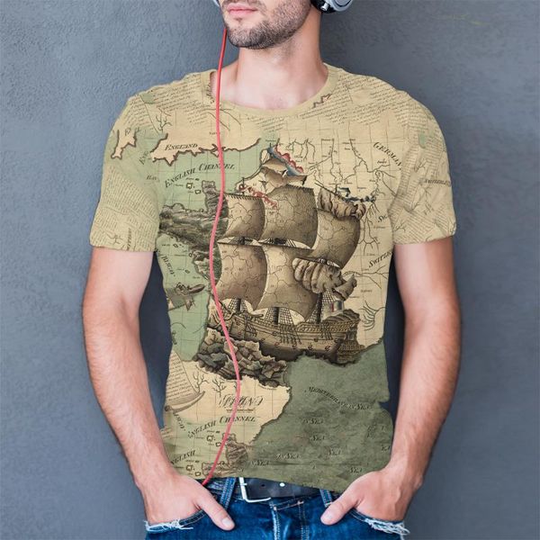 

men's t-shirts 2021 summer 3d printing nautical era pattern t-shirt fashion casual oversized harajuku street personality top, White;black