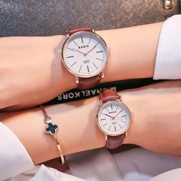 

wristwatches couple watches for lovers pair ultrathin luxury basid brand quartz wrist watch fashion waterproof men women relogio, Slivery;brown