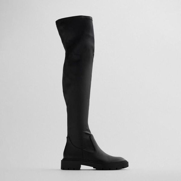 

boots women's shoes black high elastic flat knee-high for female same design