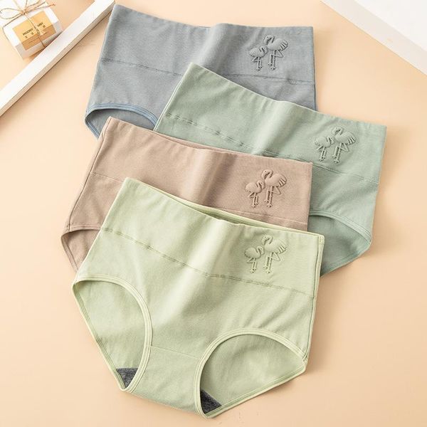 

plus size 5xl high waist 4pcs/set cotton panties women fashion print briefs soft underwear breathable comfort female lingerie women's, Black;pink