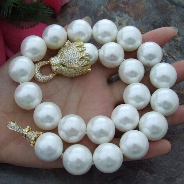

chains charming 16 mm white shell pearl necklace micro inlay zircon dragon head accessories long 48 cm, Silver
