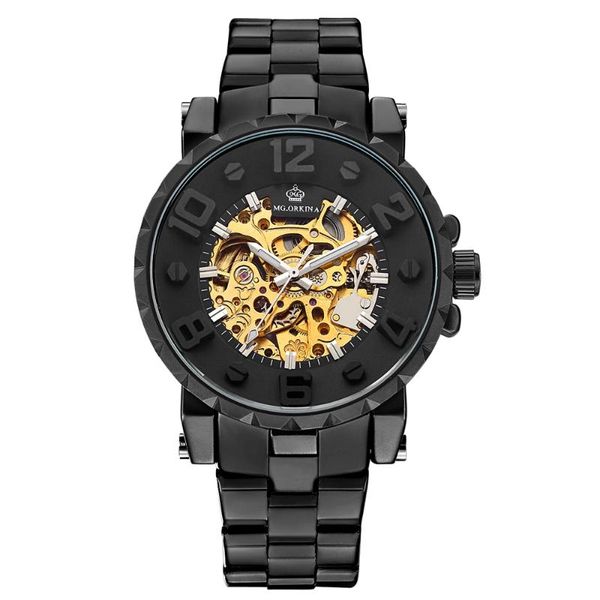 

wristwatches cool men's wrisitwatches carving skeleton auto mechanical watch gift box, Slivery;brown