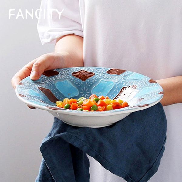 

embossed mediterranean style tableware set creative western dishes rice bowl noodle soup european ceramic household bowls
