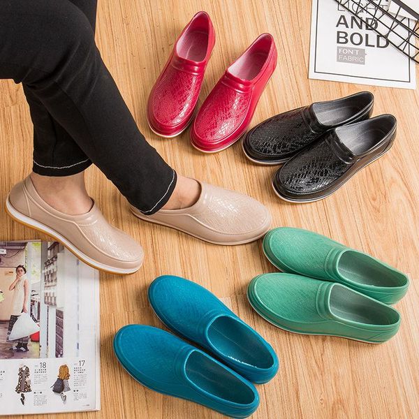 

boots water shoes household kitchen wearing women rainboots antiskid tpr sole shallow galoshes colors blue beige red, Black