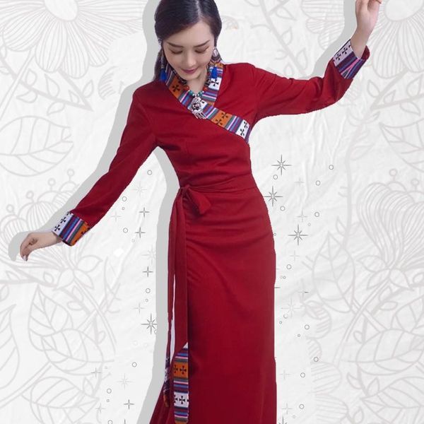 Sichuan Roupas étnicas Ganzi Tibetano Prefeitura Autônoma Roupas Mulheres Nova Bola Estilo Étnico Vestido Robe Tibet Lhasa Traje De Desempenho