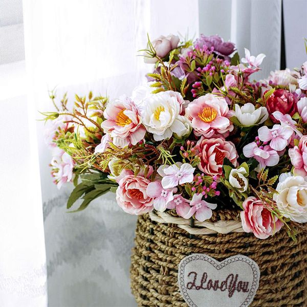 

decorative flowers & wreaths silk artificial peony small bouquet autumn living room home decoration fake flower diy arrangement for wedding