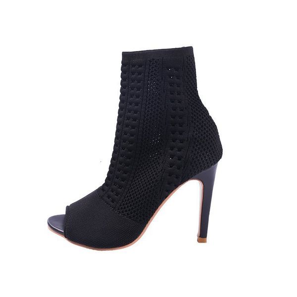 

sandal elastic strength knitting wool net boot hollow fish mouth out high ventilation fine women's fresh boots, Black