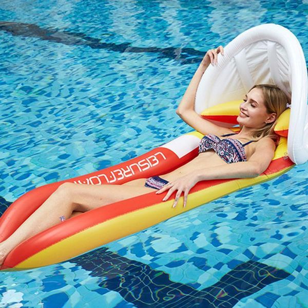 

foldable reclining chair floating bed with shade sleeping lounge hammock water sport backrest pneumatic float inflatable floats & tubes