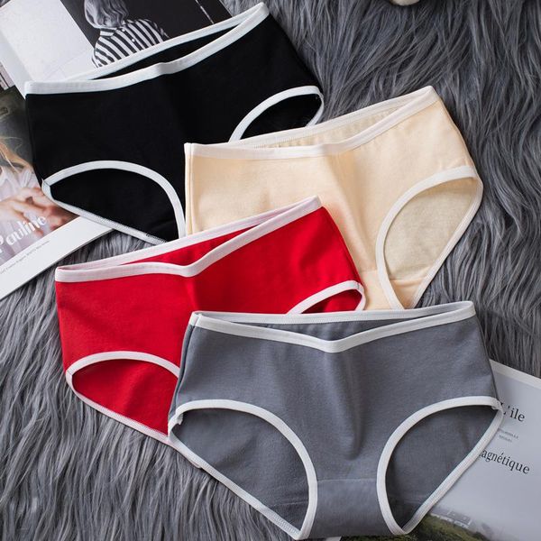 

women's panties 4pcs xxl women lady cotton underwear girls breathable seamless mid waist briefs cute plus size lingerie intimates, Black;pink