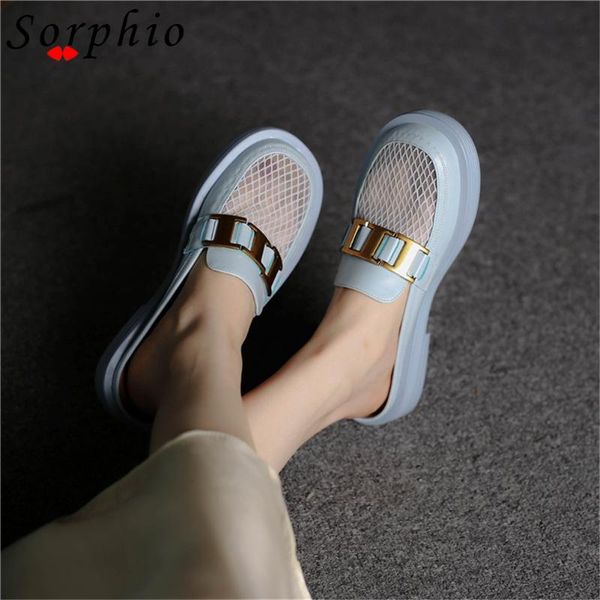 

sandals summer genuine leather breathable fashion mule for women hollow out round toe casual ladise shoes, Black