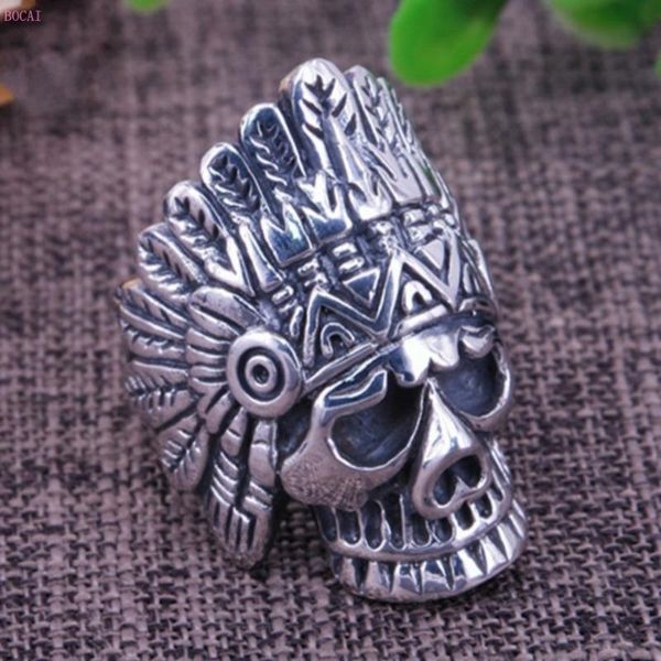 

cluster rings s925 pure silver ring for emn domineering skull men exaggerated 2021 fashion jewelry, Golden;silver