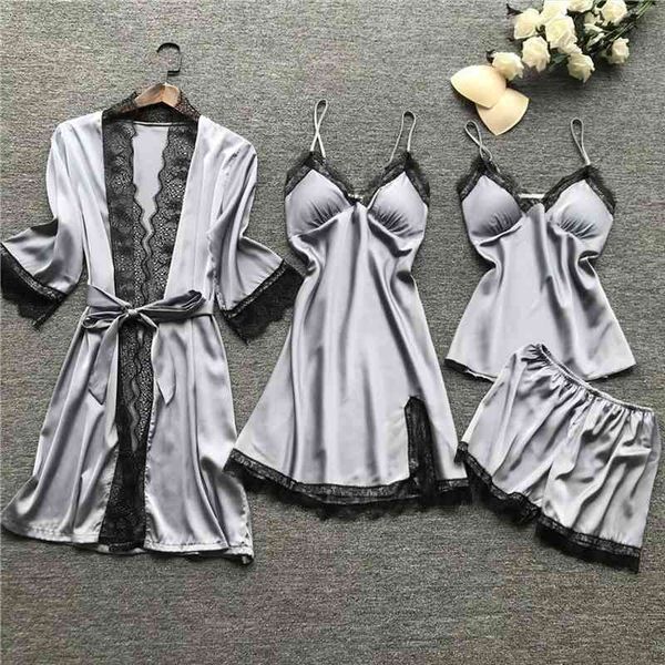 

pajamas for woman home clothes silk lace pyjamas satin sleepwear pijama homewear summer with chest pads, Black;red