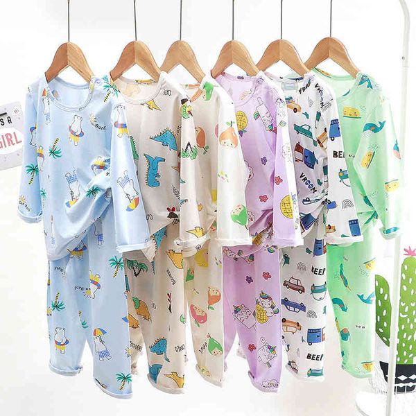 

summer children home suit thin air conditioning baby anti mosquito pajamas icelandic cotton, Blue;red