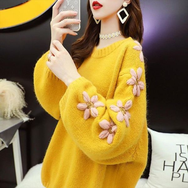 

pullover women fall and winter womens sweater loose outer wear retro knitted top, White;black