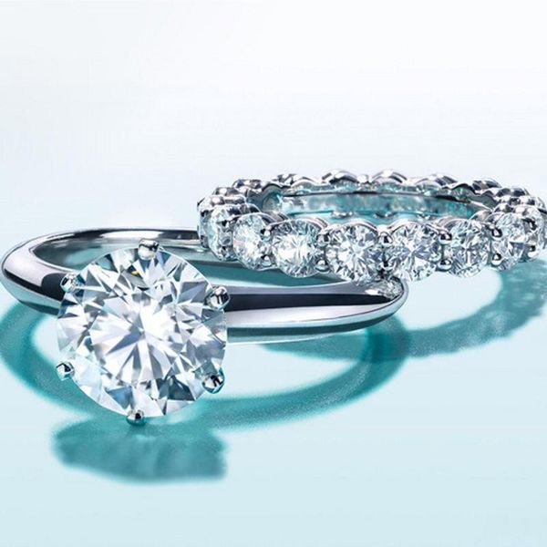 

cluster rings solitaire 100% 925 sterling silver bridal sets ring simulated diamond cz engagement wedding band for women party jewelry, Golden;silver