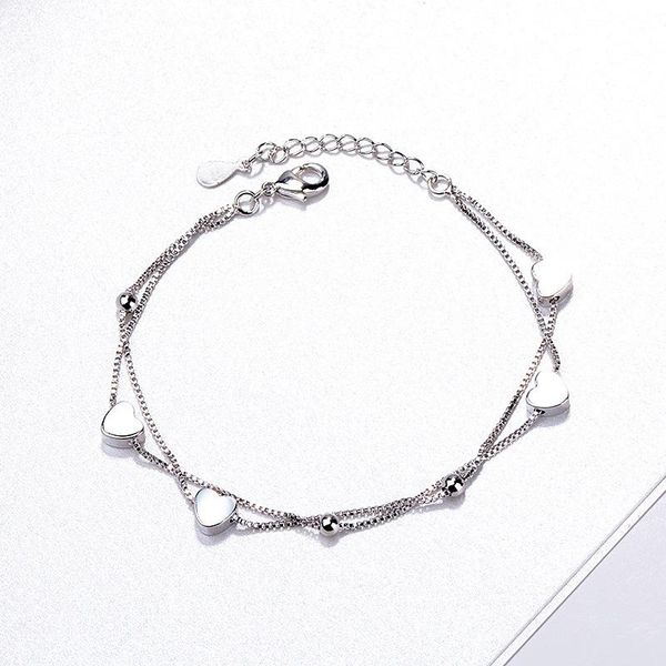 

link, chain bracelet with double heart shaped round bead temperament students decorations gifts for girls hsj88, Black